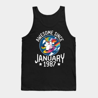 Unicorn Surfing Awesome Since January 1987 Happy Birthday 34 Years Old To Me Dad Mom Son Daughter Tank Top